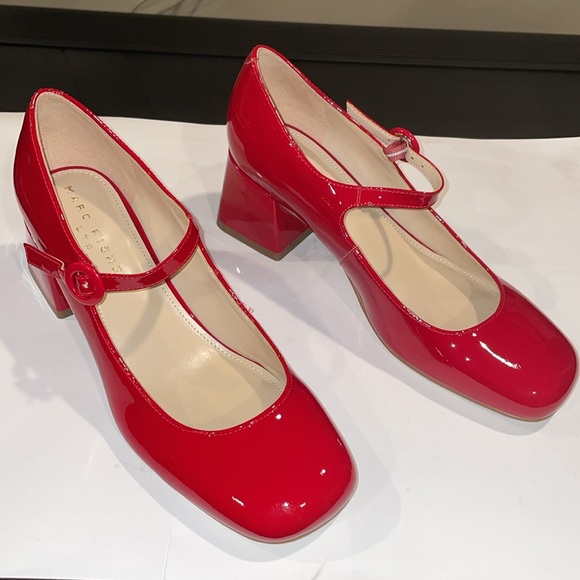 Marc Fisher Red Patent Leather Block Heel Pumps Size 8 - Picture 3 of 5